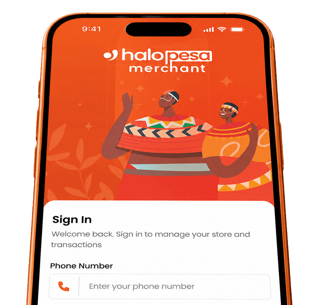 HaloPesa Merchant sign-in screen