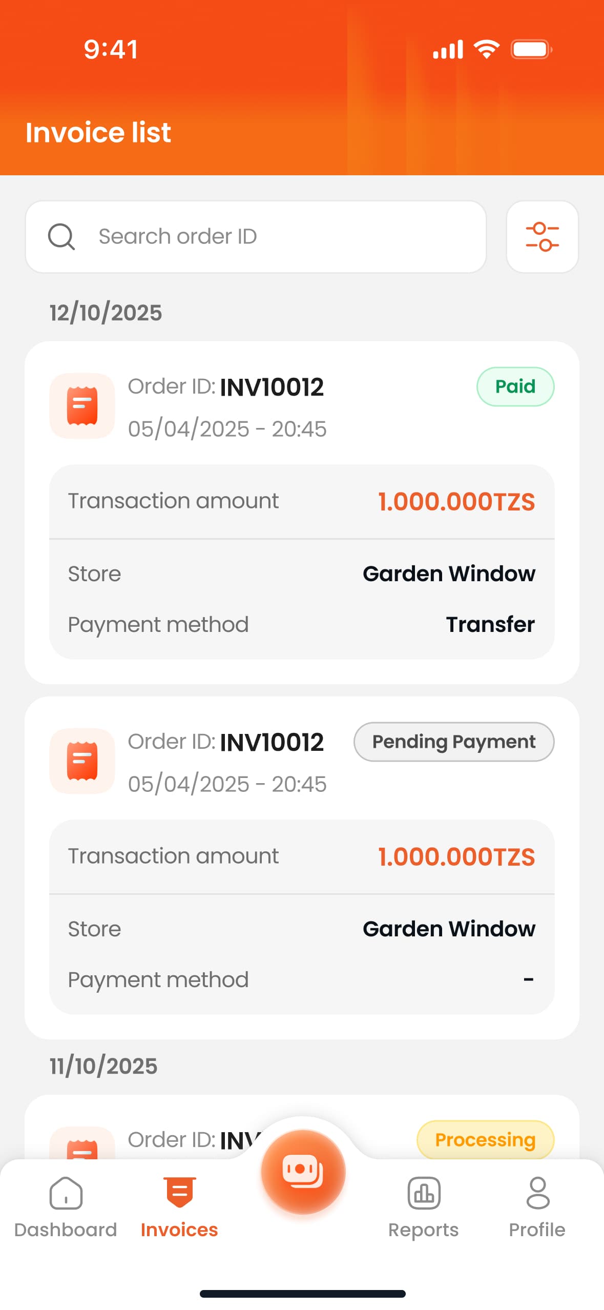 Invoice tab