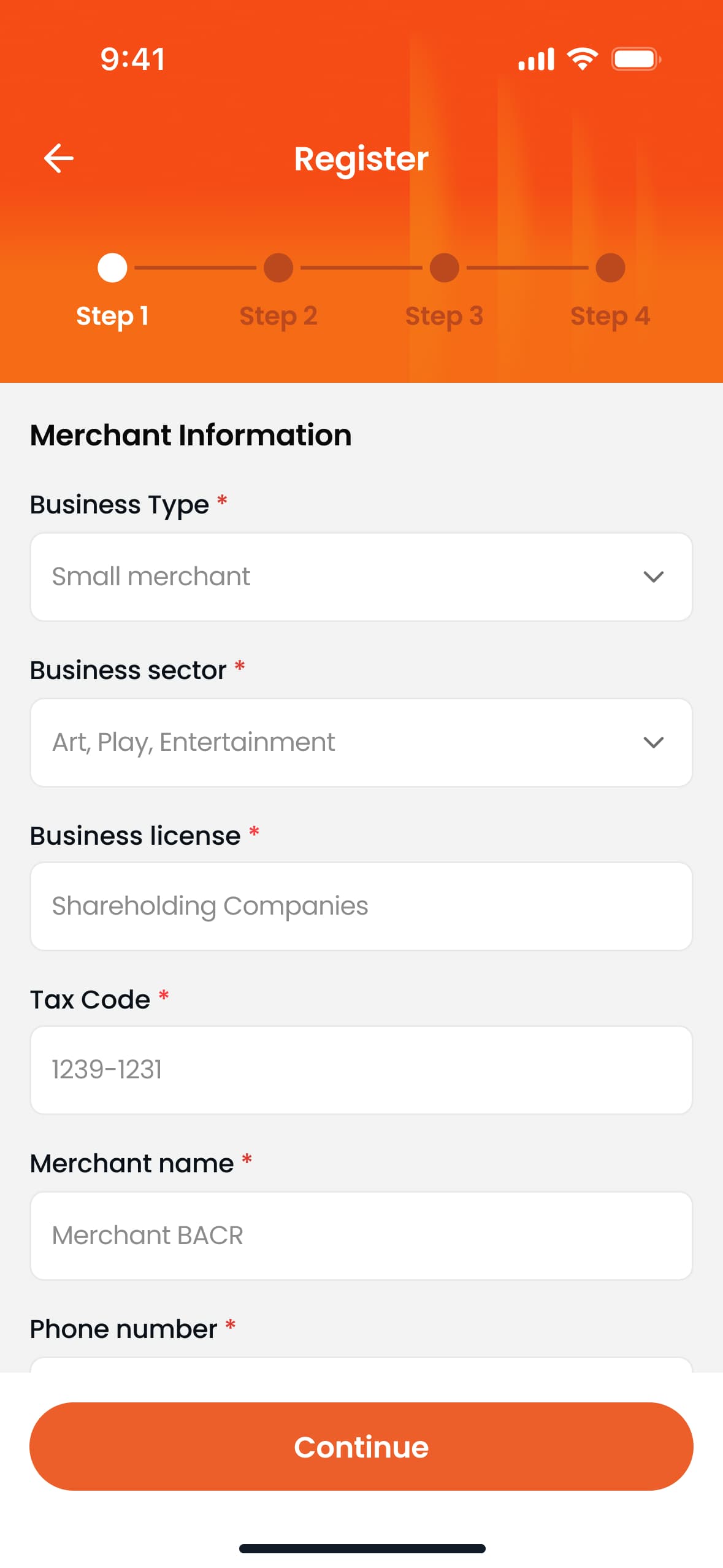 Register — Merchant information