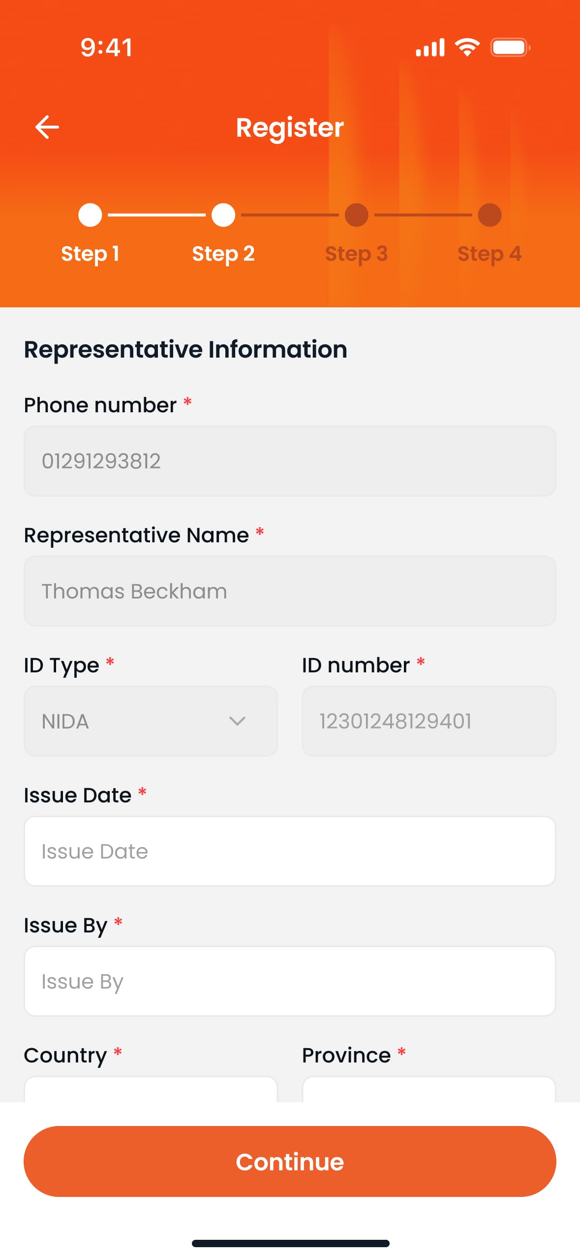 Register — Representative information