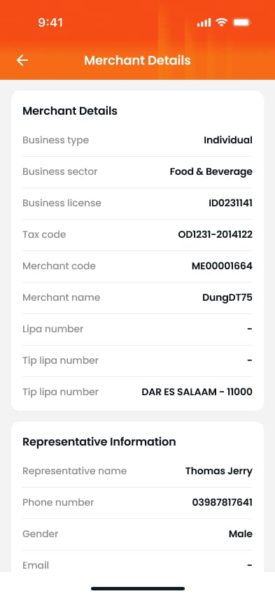 Merchant details