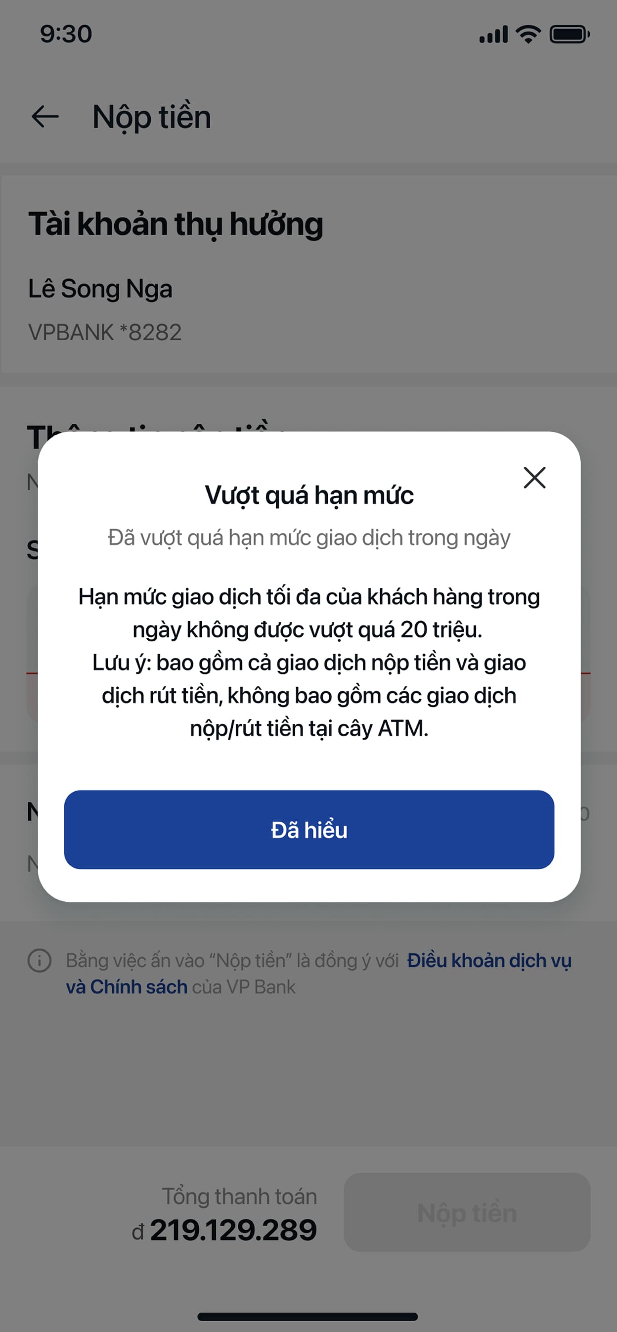 Daily limit exceeded warning modal