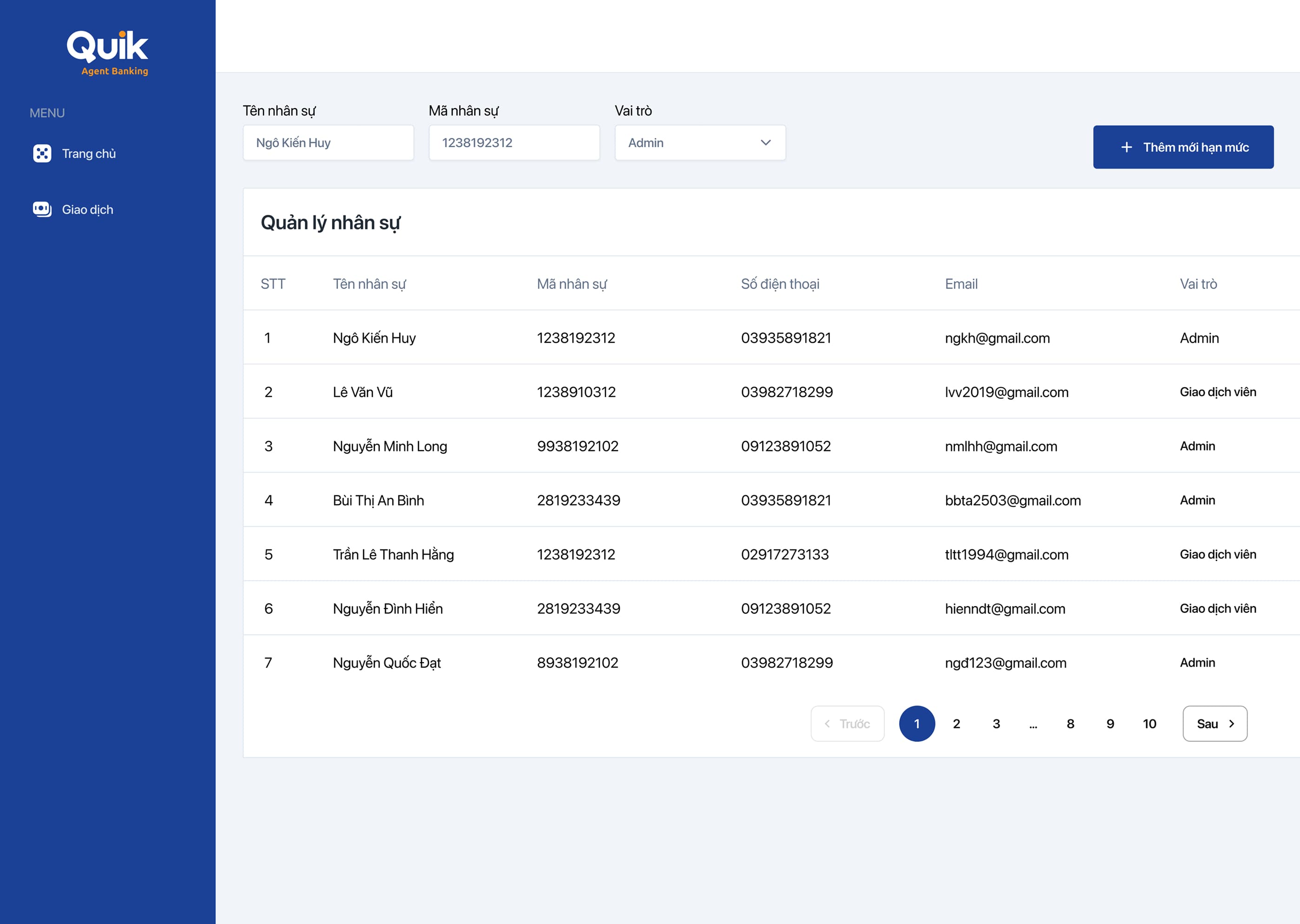 Staff management table on web