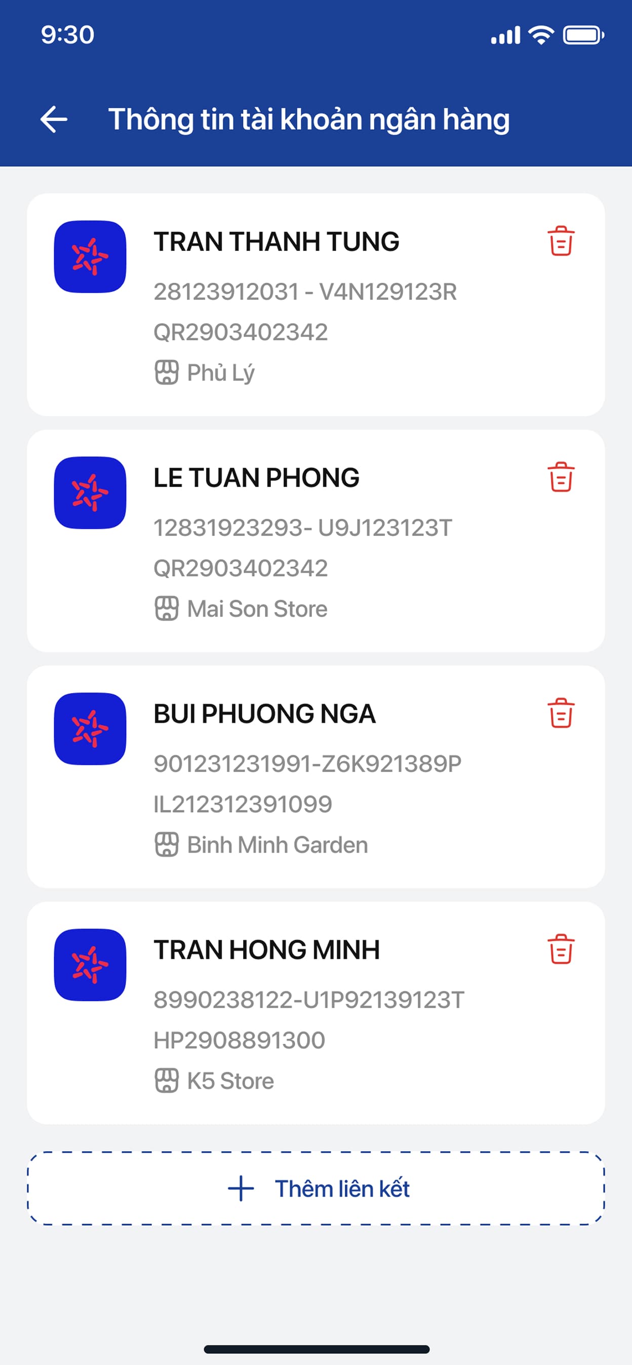 Linked bank accounts list