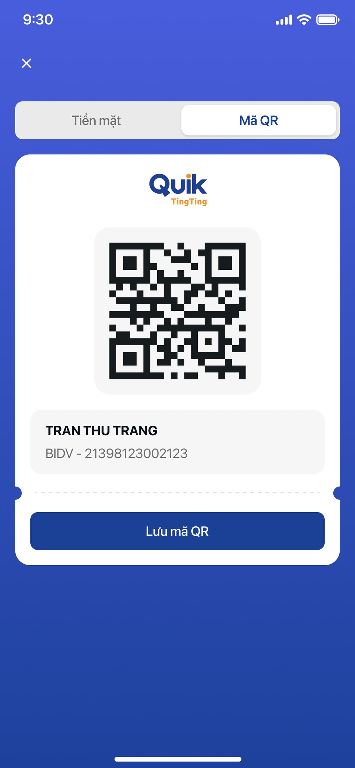 Displaying the store's payment QR
