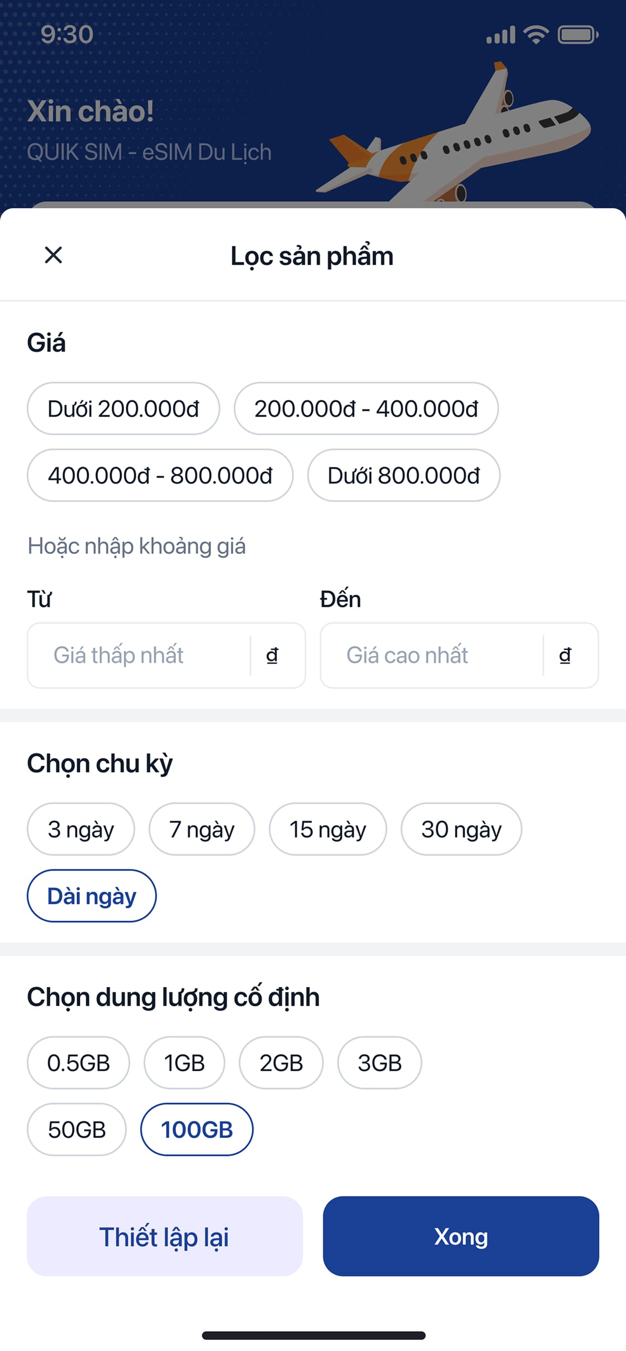Filter drawer for price, cycle and data
