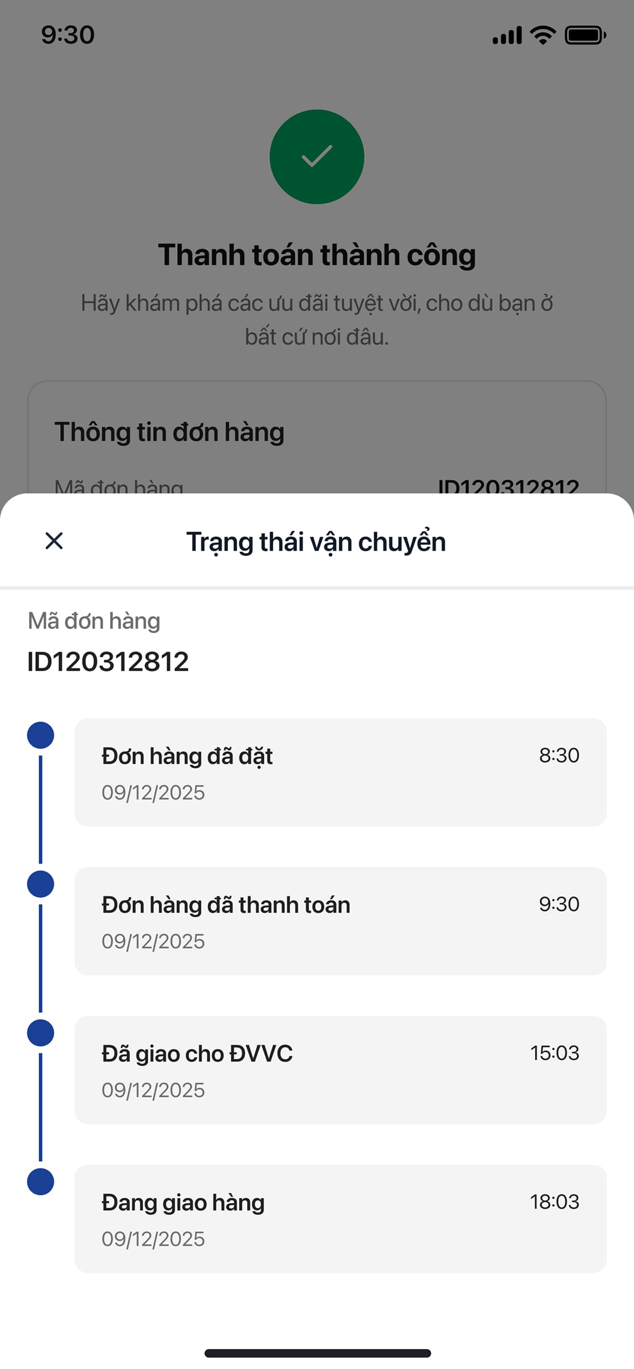 Order tracking timeline