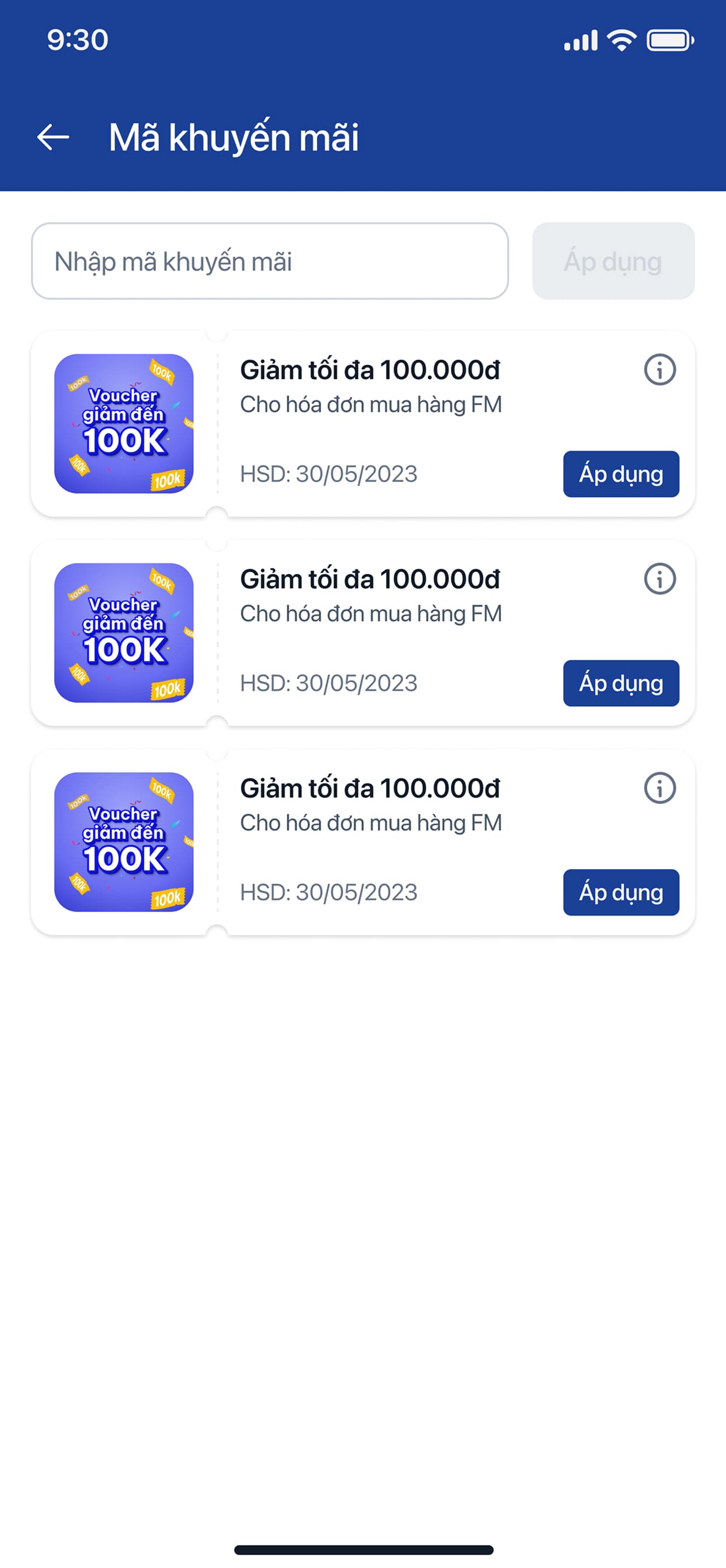 Voucher and promo code list